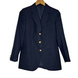Stanley Blacker Navy Blue Blazer Youth Boys Size 10 Hopsack Gold Crest MODIFIED